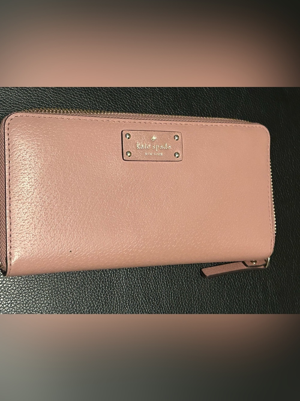 kate spade Pink Leather Zip-Around Wallet with Gold Plaque